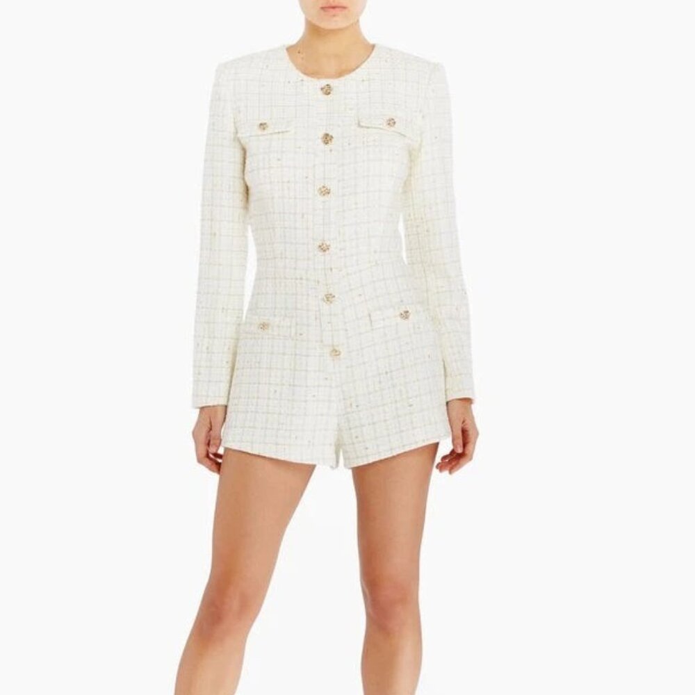 Amanda Uprichard Cream Long Sleeve Romper